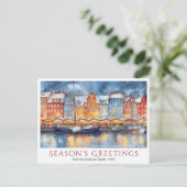 Waterverf Nyhavn Kopenhagen Kerstreis Feestdagenkaart (Staand voorkant)