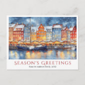 Waterverf Nyhavn Kopenhagen Kerstreis Feestdagenkaart (Voorkant)