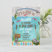 Waterverf O-Fish_Al 1st Birthday Party Invitation Kaart (Staand voorkant)