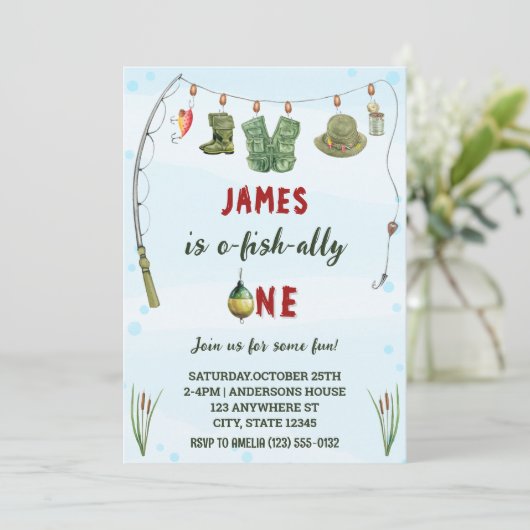 Waterverf O-Fish-Ally Een Geviste verjaardag Kaart (Staand voorkant)