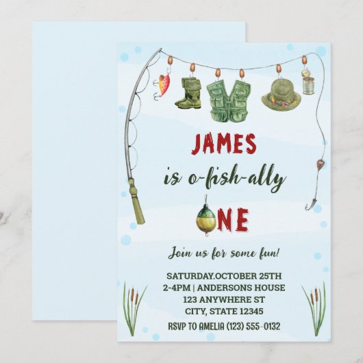 Waterverf O-Fish-Ally Een Geviste verjaardag Kaart (Voorkant / Achterkant)