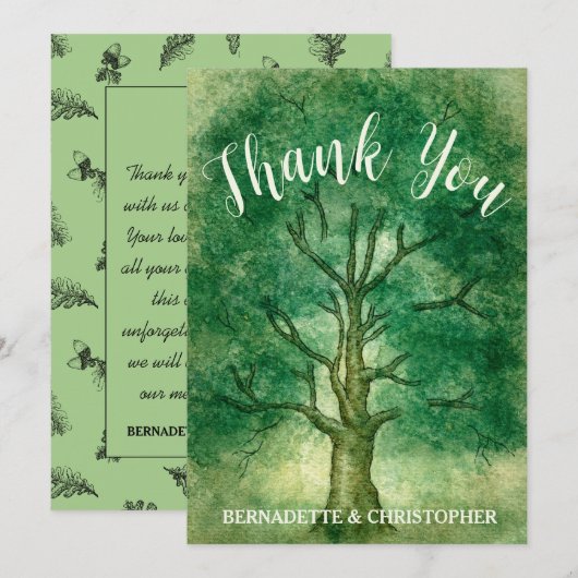 Waterverf Oak Boom Retro Rustic Forest Wedding Bedankkaart (Voorkant / Achterkant)