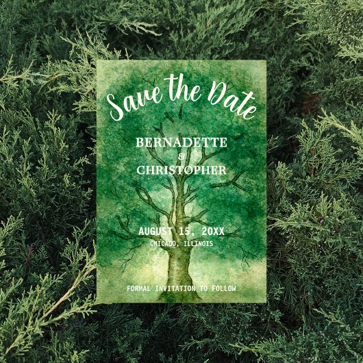 Waterverf Oak Boom Retro Rustic Forest Wedding Save The Date