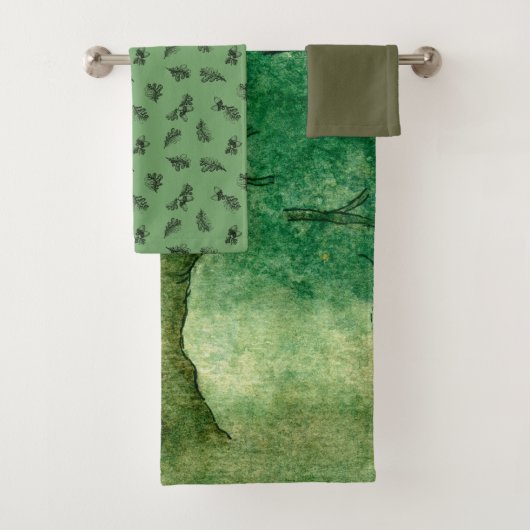 Waterverf Oak-boombladeren en -bomen groen Bad Handdoek (Insitu)