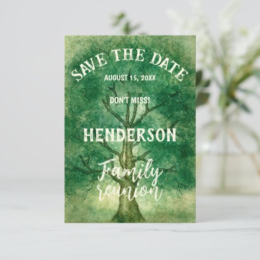 Waterverf oak-boomreüm reünie save the date (Staand voorkant)