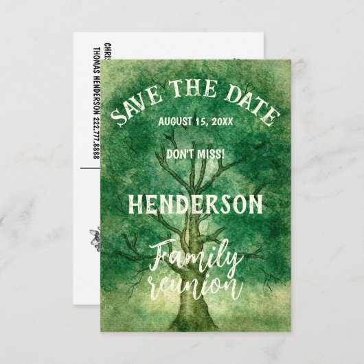 Waterverf oak-boomreüm reünie save the date (Voorkant / Achterkant)