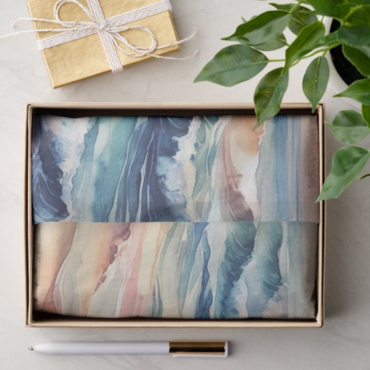 Waterverf oceaan blauwe golven kust decoupage tissuepapier (Geschenk)