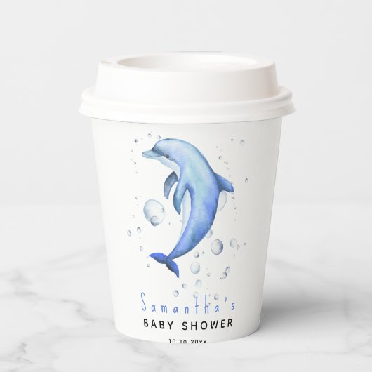 Waterverf oceaan dolfijn baby shower papieren bekers (Achterkant)