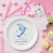 Waterverf oceaan dolfijn baby shower papieren bordje (Feest)