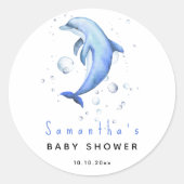 Waterverf oceaan dolfijn baby shower ronde sticker (Voorkant)