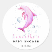 Waterverf oceaan dolfijn baby shower ronde sticker (Voorkant)