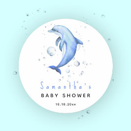Waterverf oceaan dolfijn baby shower ronde sticker