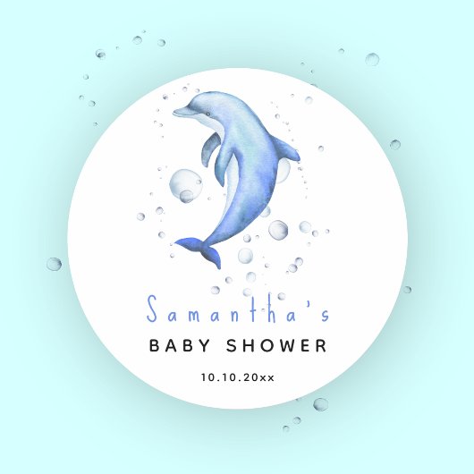Waterverf oceaan dolfijn baby shower ronde sticker