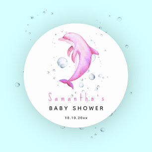 Waterverf oceaan dolfijn baby shower ronde sticker