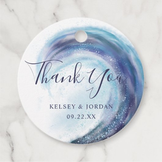 Waterverf Oceaan Golf Bedankt Trouw Namen Bedankjes Labels (Voorkant)