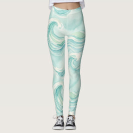 Waterverf Oceaan Golfpatroon Leggings