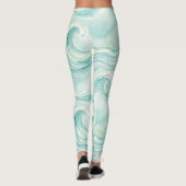 Waterverf Oceaan Golfpatroon Leggings (Achterkant)