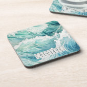 Waterverf oceaan golven aangepaste naam bier onderzetter (Linkerzijde)