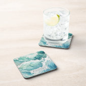 Waterverf oceaan golven aangepaste naam bier onderzetter (Rechterzijde)