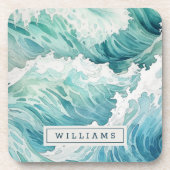 Waterverf oceaan golven aangepaste naam bier onderzetter (Voorkant)