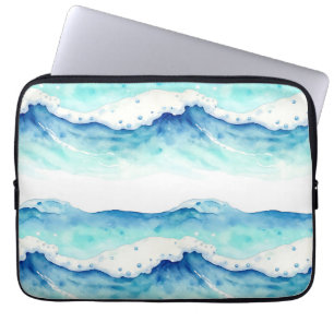 Waterverf Oceaan Golven Rand Laptop Sleeve