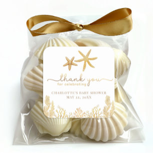 Waterverf Oceaan Kleine Parel Baby Shower Favor Vierkante Sticker