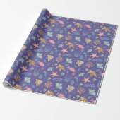 Waterverf Oceaan Leven Getextureerd Medium Paars Cadeaupapier (Uitgerold)