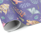 Waterverf Oceaan Leven Getextureerd Medium Paars Cadeaupapier (Rol Hoek)