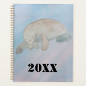 Waterverf Oceaan Moeder Baby Manatee Planner (Voorkant)