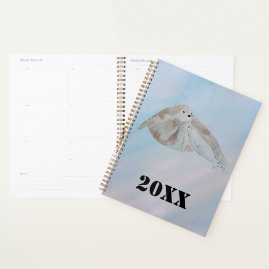 Waterverf Oceaan Moeder en Baby Harp Seal Planner (Display)
