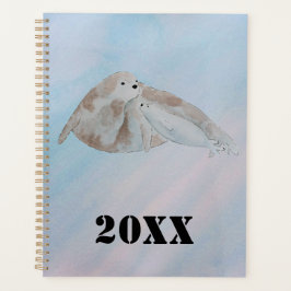 Waterverf Oceaan Moeder en Baby Harp Seal Planner