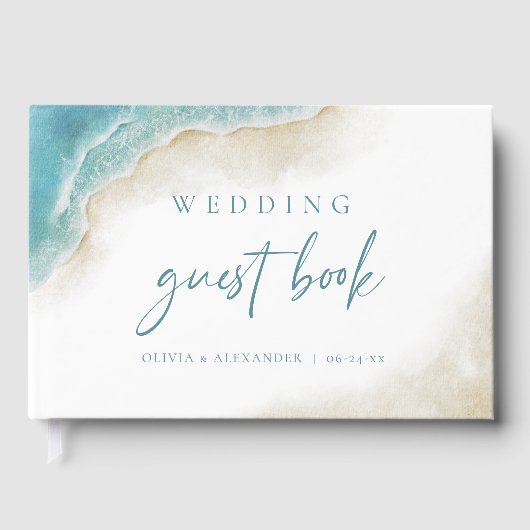 Waterverf Oceaan Strand Bestemming Trouwfeest Gastenboek (Voorkant)