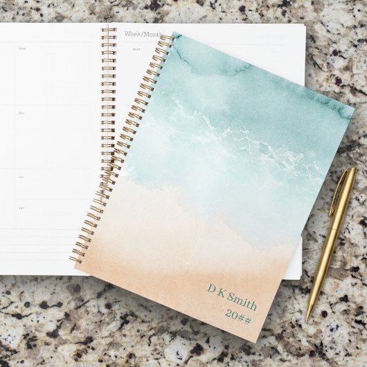 Waterverf Oceaan Strand Gepersonaliseerde Planner