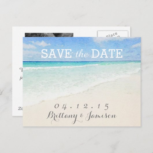 Waterverf Oceaan | Strand Save the Date Briefkaart (Voorkant / Achterkant)
