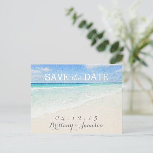 Waterverf Oceaan | Strand Save the Date Briefkaart (Staand voorkant)