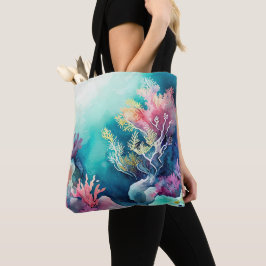WATERVERF OCEAAN-STROOM MET CORAL REEF-PLANTEN TOTE BAG