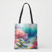 WATERVERF OCEAAN-STROOM MET CORAL REEF-PLANTEN TOTE BAG (Voorkant)