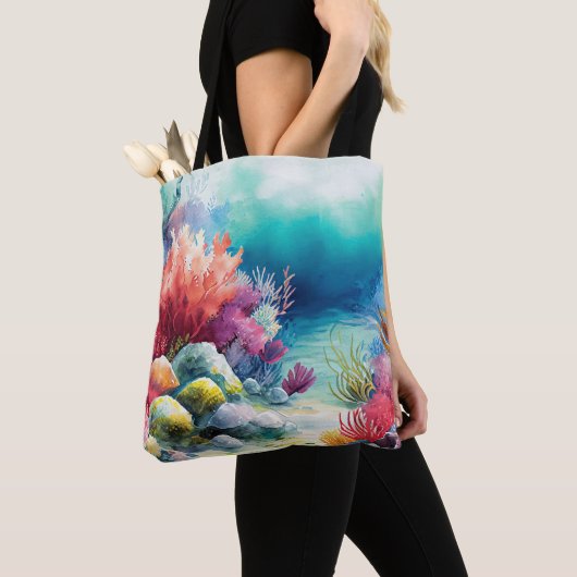 WATERVERF OCEAAN-STROOM MET CORAL REEF-PLANTEN TOTE BAG (Dichtbij)