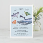 Waterverf oceaan | Uitnodiging van de partij Birth (Staand voorkant)