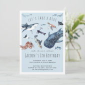 Waterverf oceaan | Uitnodiging van de partij Birth (Staand voorkant)