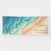 Waterverf Oceaan Zee Blauw Water Spandoek (Horizontaal)