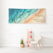 Waterverf Oceaan Zee Blauw Water Spandoek (Insitu)