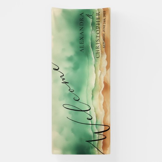 Waterverf Oceaan Zee Blauw Water Zon Spandoek (Verticaal)