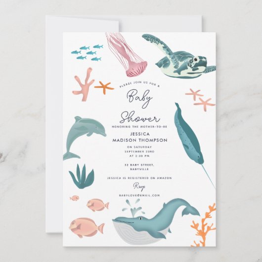 Waterverf Oceaan Zee Dieren Baby shower Kaart (Voorkant)