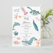 Waterverf Oceaan Zee Dieren Baby shower Kaart (Staand voorkant)