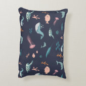 Waterverf Oceaan Zee Dieren Blauw Patroon Accent Kussen (Achterkant (Verticaal))