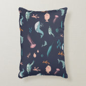 Waterverf Oceaan Zee Dieren Blauw Patroon Accent Kussen (Voorkant(Verticaal))