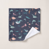 Waterverf Oceaan Zee Dieren Blauw Patroon Bad Handdoek (Wasdoekje)