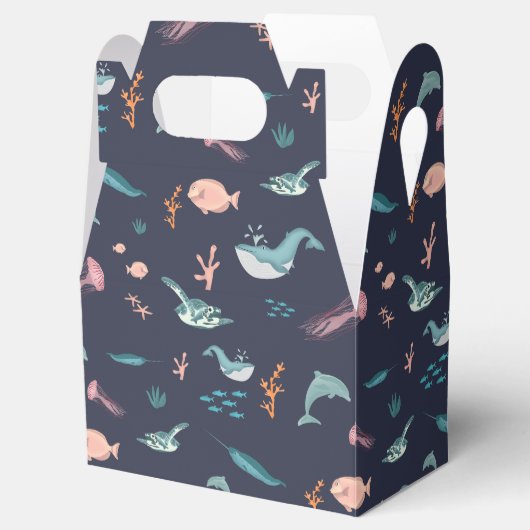 Waterverf Oceaan Zee Dieren Blauw Patroon Bedankdoosjes (Geopend)