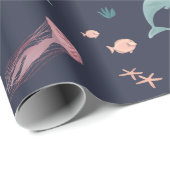 Waterverf Oceaan Zee Dieren Blauw Patroon Cadeaupapier (Rol Hoek)